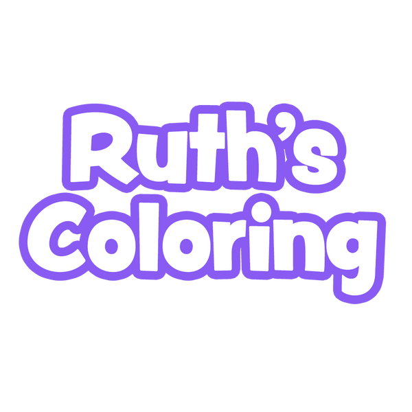 Text 'Ruth's Coloring' with a purple outline on a white background